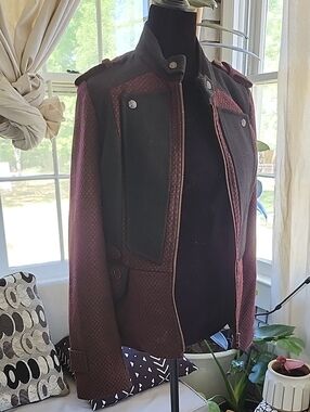 Sam Edelman Burgundy and Black Military-Style Jacket